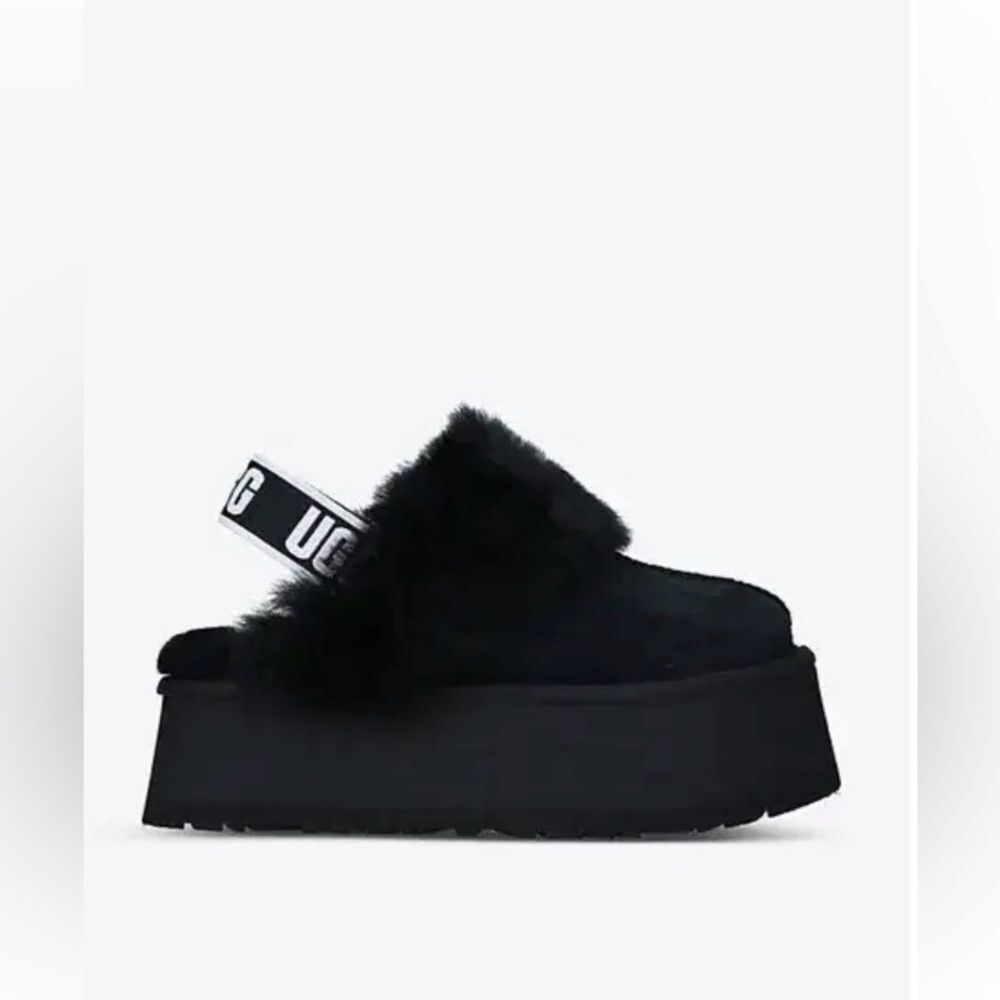 UGG Women's Funkette black fluffy slippers with thick platform sole 8 - Picture 4 of 13